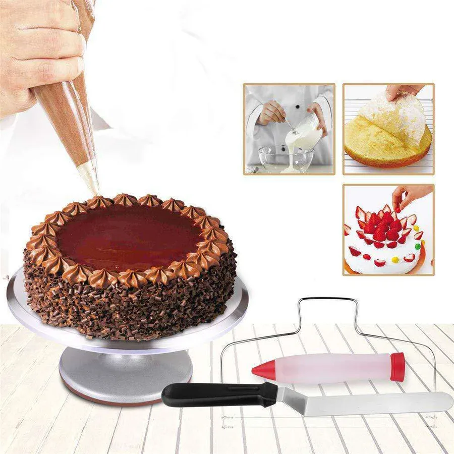 

Cake Decorating Tools 186 Piece Set Aluminum Alloy Cake Turntable Pastry Nozzle TPU Pastry Bag Icing Piping Bag Cream Spatula