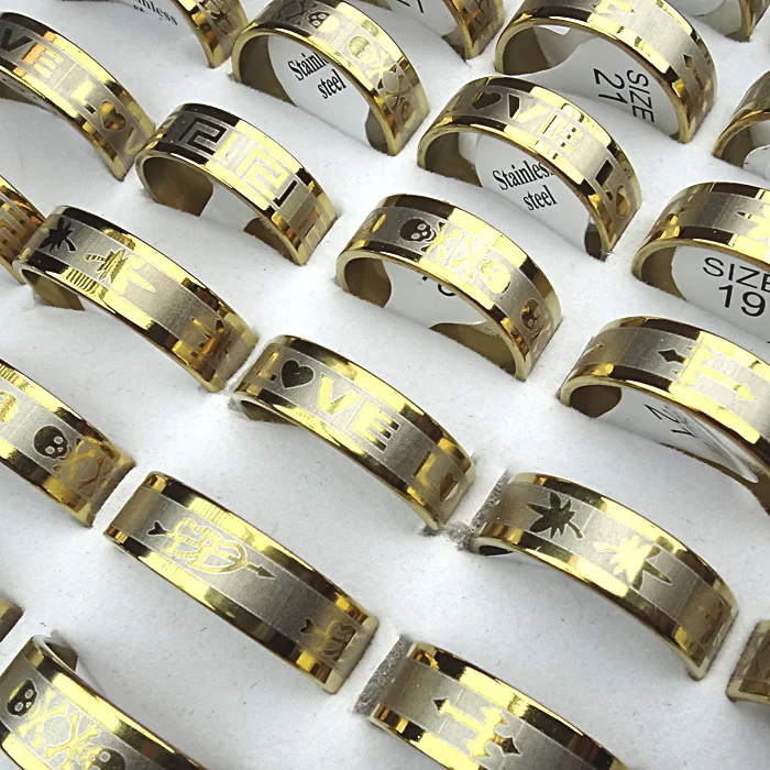 

30pcs Gold Stainless steel Charms Mix Women Mens Rings Wholesale Fashion Jewelry Lots A-063