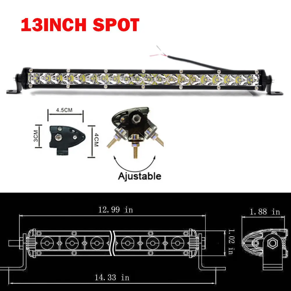 13inch spot beam Ультра тонкий светодиодный светильник Однорядный " 13" 2" 25" 3" 38" 4" 50" 30 Вт 90 Вт 120 Вт 150 Вт 180 Вт для 4X4 ATV по бездорожью светодиодный рабочий светильник - Цвет: 13inch spot beam