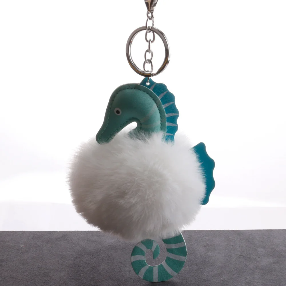 Модные морской конек кукла брелок помпоном из меха кролика мяч автомобиля