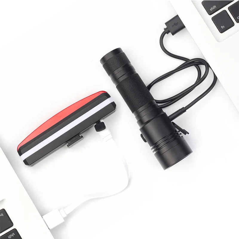

BIKEIN MTB Bike Led Front Torch + Taillight USB Rechargeable Mountain Bike Bar Front Light Bracket Cycling MTB Bicycle Parts