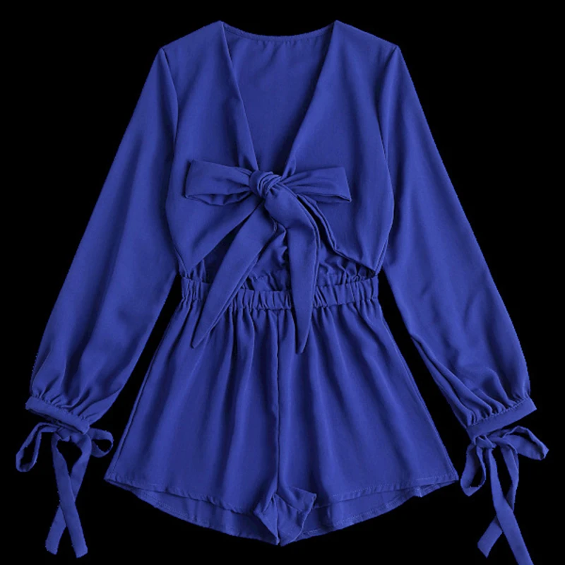 Bella Philosophy summer bow tie women sexy jumpsuit lace up sleeves female playsuit beach ladies rompers | Женская одежда