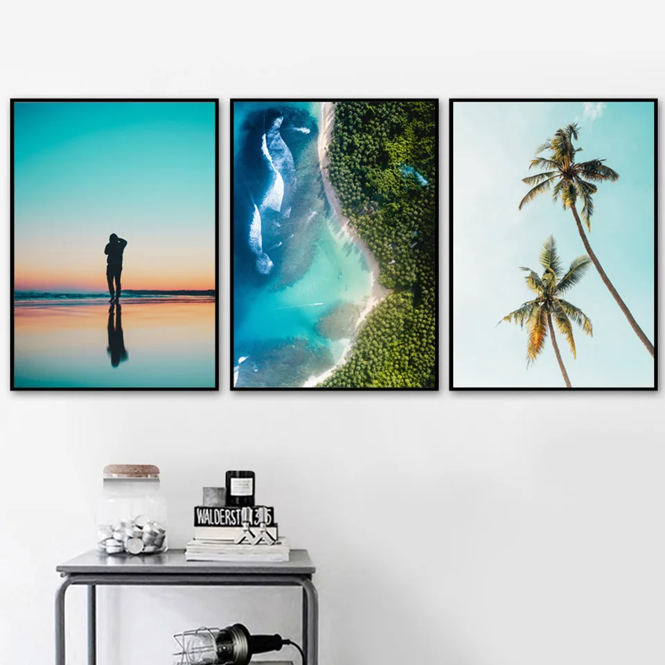 Холст Картина вид на море Wall Art Palm плакат с изображением дерева HD печати поп-фотографии для Гостиная Nordic Стиль декорации домашнее украшение