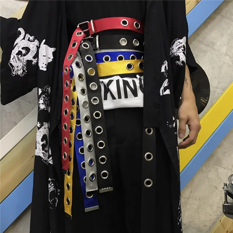 Холщовый металлический пояс с большими отверстиями длинный Повседневный