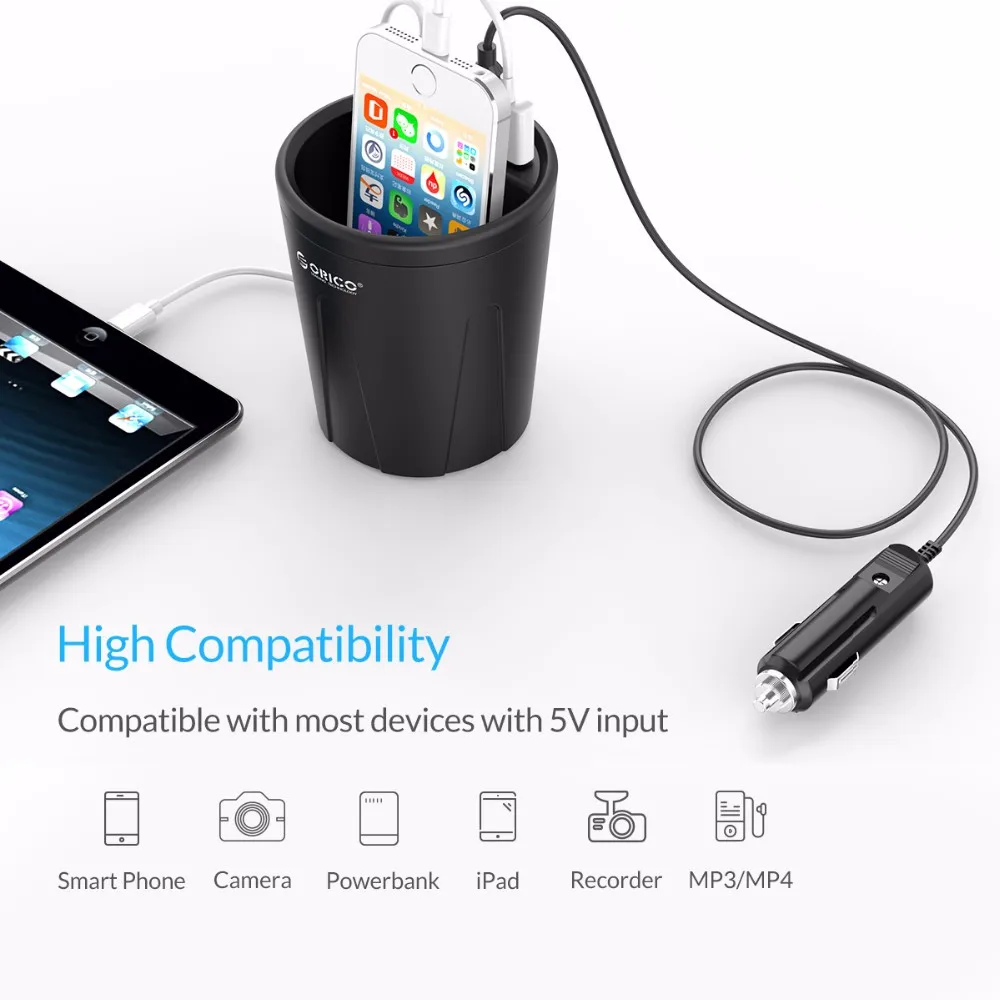 ORICO 3 порта USB Автомобильное зарядное устройство в виде чашки 2,4 интеллектуальная Быстрая Зарядка IC для samsung Xiaomi Мобильный телефон планшет power Bank