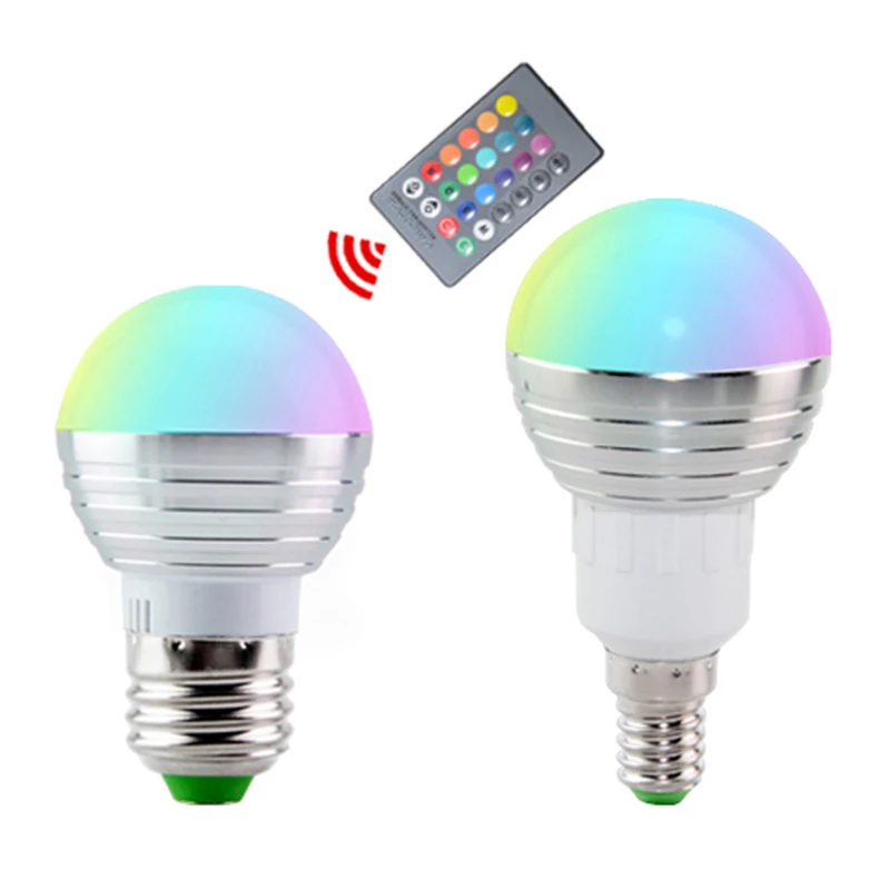 1 шт. E27 E14 светодиодный цветная (RGB) Светодиодная лампа с регулируемой яркостью