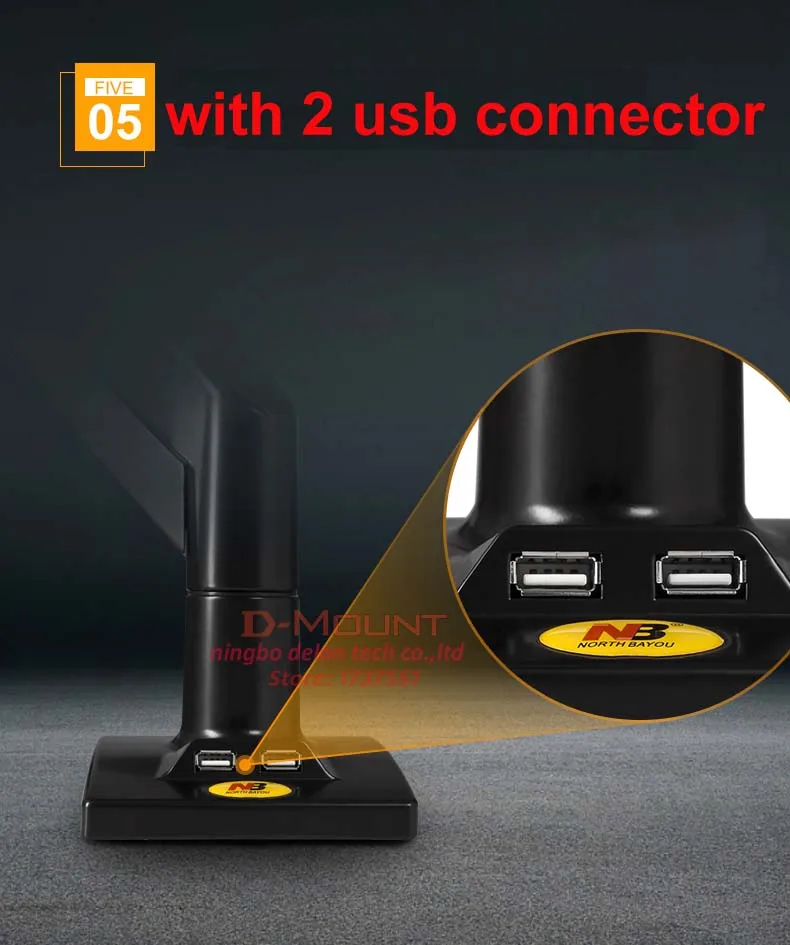 NB 22-3" f85A с 2 USB 360 вращающимися механическими пружинами ЖК-настольное крепление для телевизора, стола, монитора, экрана, стола, держатель кронштейна