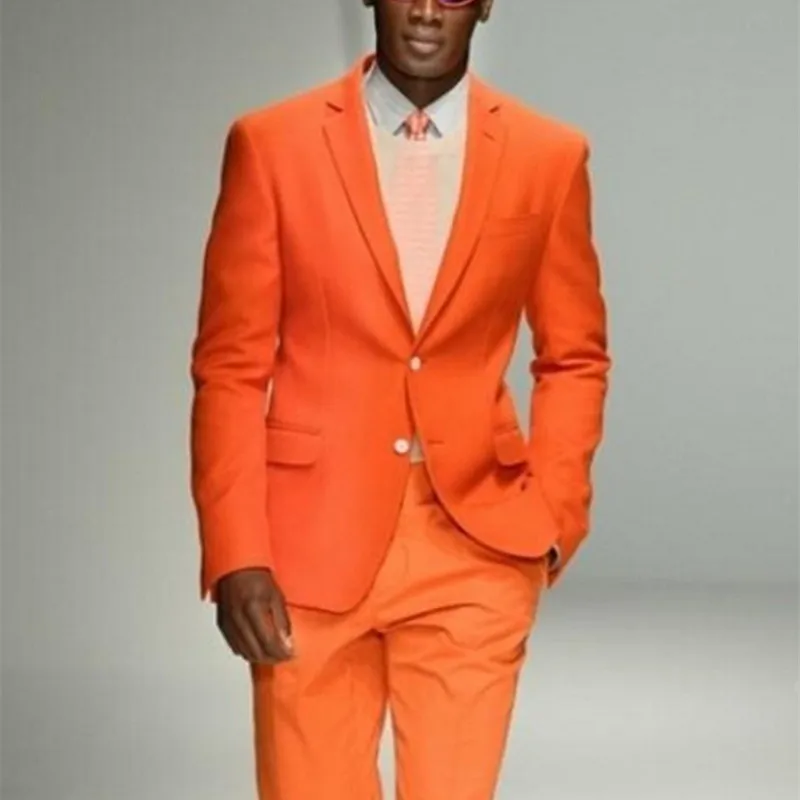 New Arrival Groomsmen Notch Lapel Groom man Tuxedos Orange Mens Suits new Wedding Best Men suit (Jacket+Pants+Tie+Handkerchief)