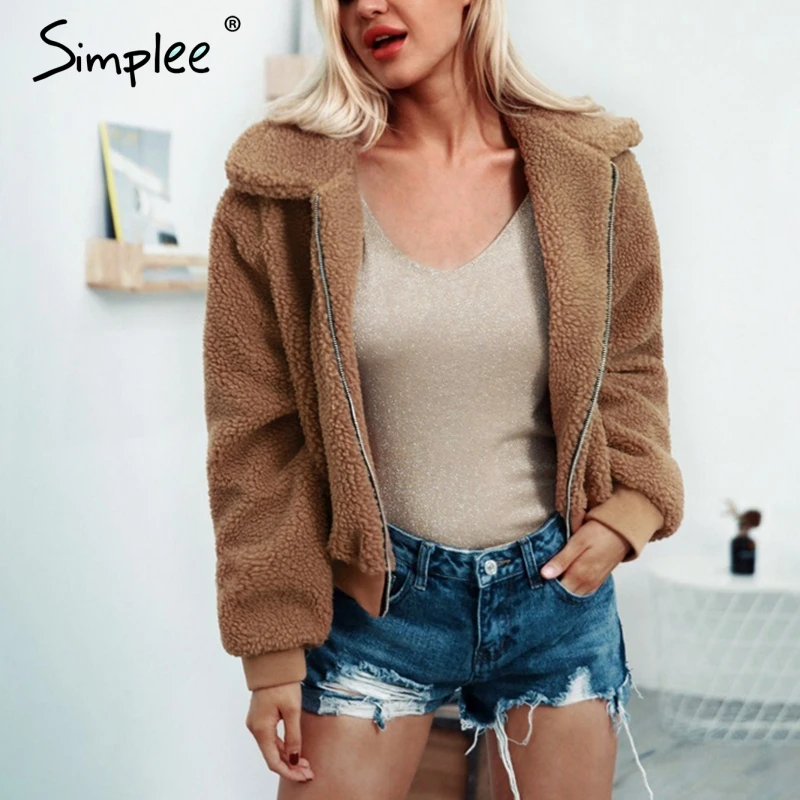 Пушистая женская шуба Simplee простая толстая пушистая куртка из искусственного