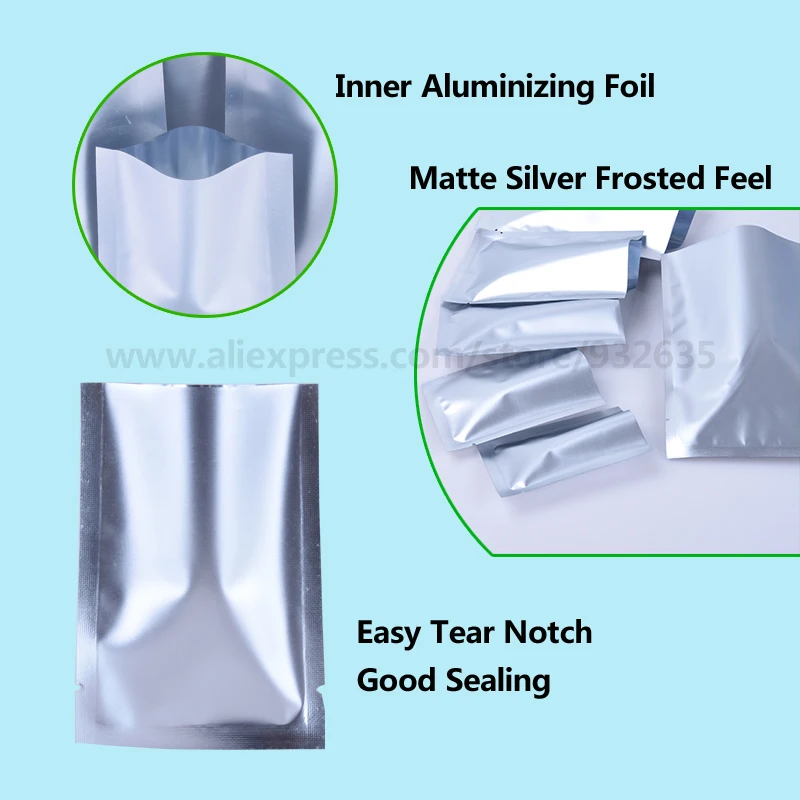 Matte Silver Colorful Aluminizing Foil 100 PCS Plastic Frosted Bag Food Storage Gadgets Party Gif Tea cosmetics Pouch Powder | Дом и сад