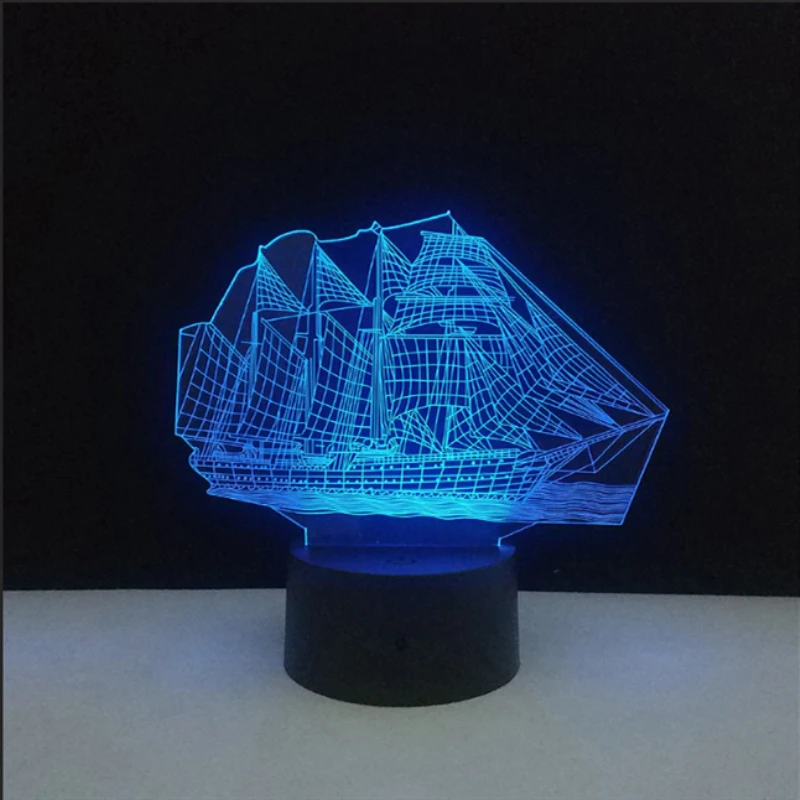 Фото Парусная Морская Лодка Корабль 3D иллюзия RGB ночник кафе домашний стол украшение Парусная Морская Лодка Корабль 3D иллюзия RGB ночник кафе домашний стол украшение
