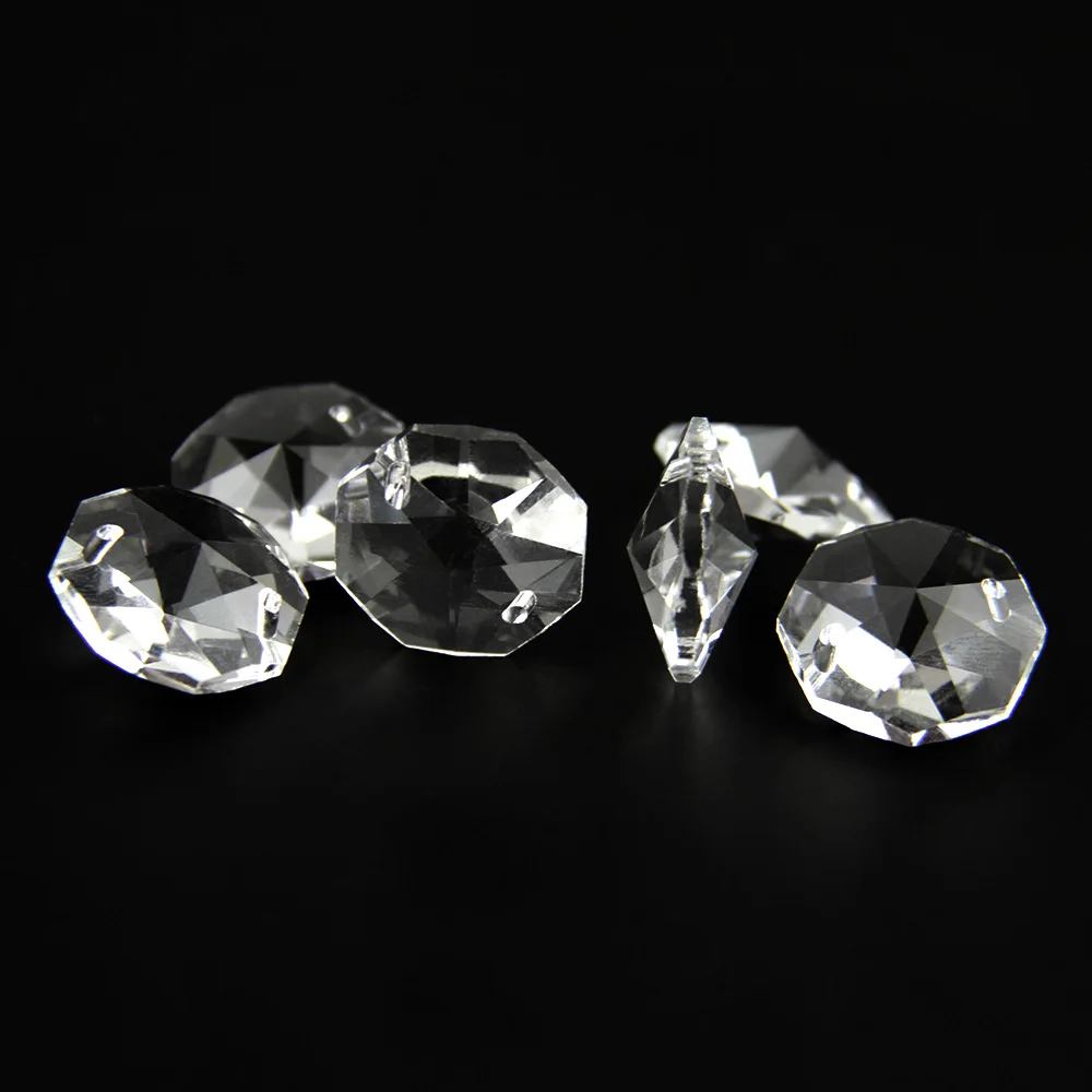 

Glass Parts For Lighting Clear Color Two Holes 14mm Crystal Glass Octagon Beads For Curtain/Doorways Decoration Hot Sales