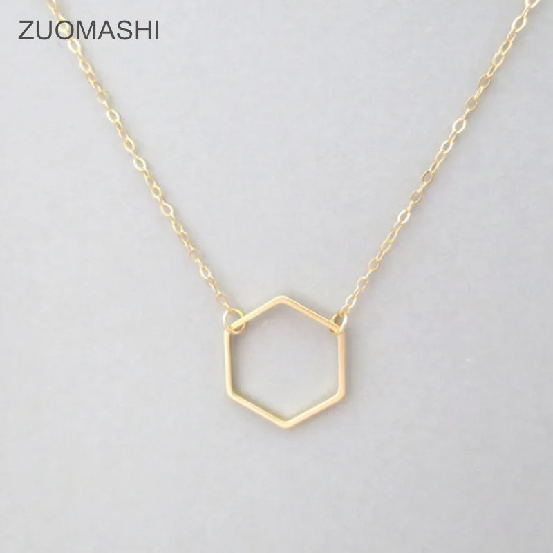 Золотая цепочка с шестигранным кулоном-нежное золотое ожерелье геометрические