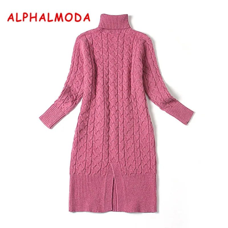 ALPHALMODA 2017 зимнее женское платье с высоким воротом и кроличьим мехом утолщенное