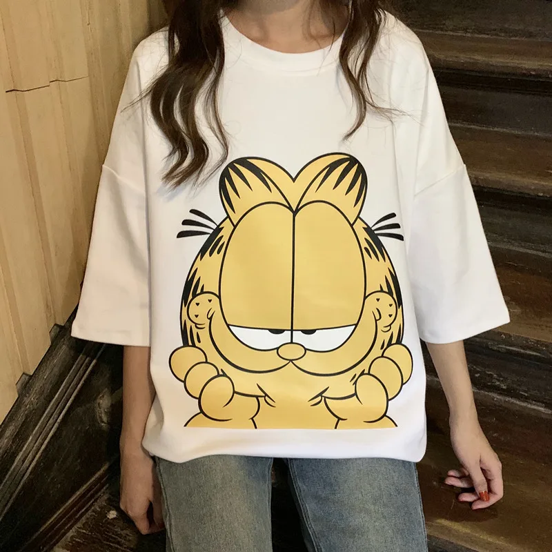 Женская хлопковая рубашка Garfield футболка с мультяшным принтом женская одежда