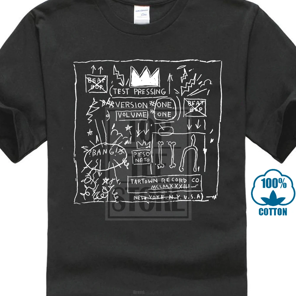 Черный Новые популярные джинсы Michel Basquiat Crown Warhol мужские черные футболки Размер S 3Xl - Цвет: Черный