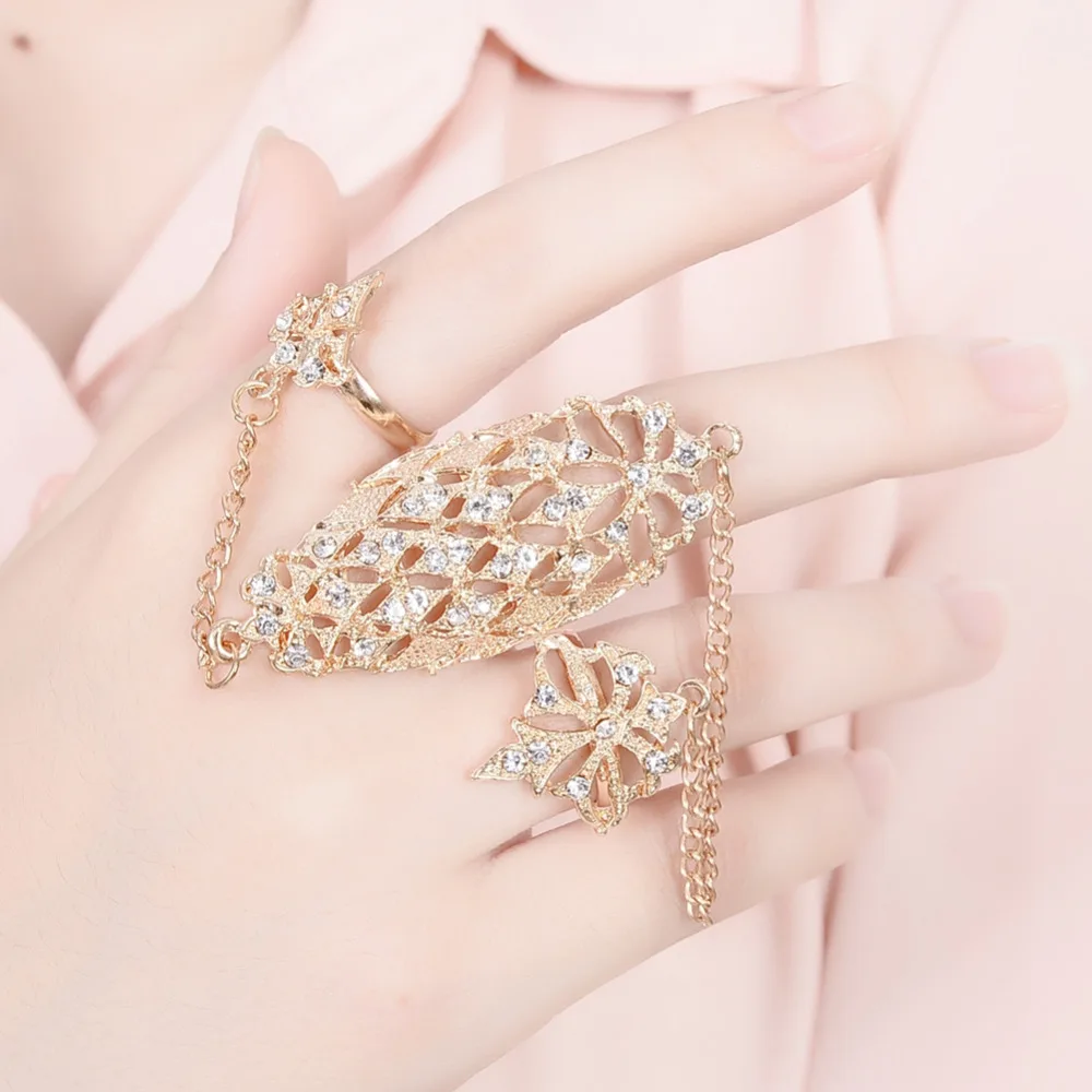 2 Цвет Модные полые цветок листья Очаровательная полный палец Панцири ведомого