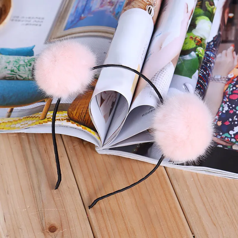 Модные милые помпоны меховые пушистые уши кроличьи Меховые для женщин и девочек
