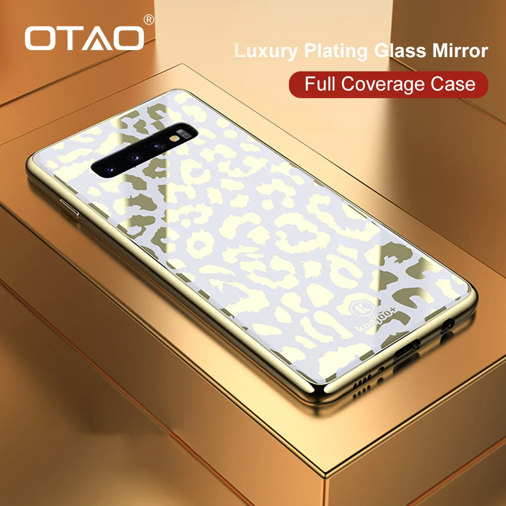 OTAO покрытие стекло Леопардовый принт чехол для Samsung Galaxy S9 S10 Plus S10e Жесткий ПК Note 9