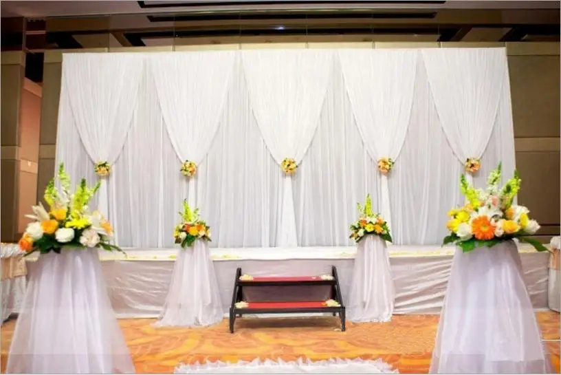 

White ice silk Wedding Backdrop Curtains 3X6M(10ftX20ft) Swag Top Quality party backgroundd drape curtain wedding decoration