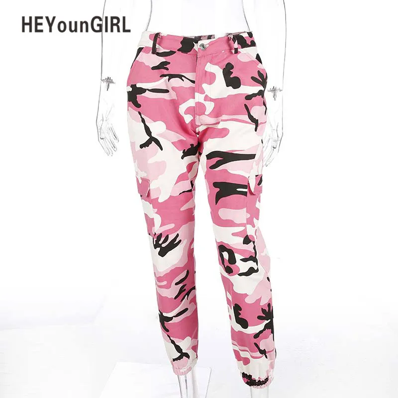 HeyounGIRL женские камуфляжные штаны повседневные розовые камуфляжные штаны модные серые оранжевые камуфляжные штаны с высокой талией свободные Дамские Брюки