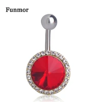funmor simple round crystal navel button ring piercing jewelry women girls summer beach bikini decoration accessories presents