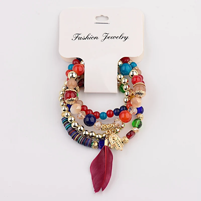 OIQUEI Fashion Chakra Crystal Bracelets Set For Women Girls Bohemia Hand Feather Pendents Charm Bracelets Pulseras Mujer - Окраска металла: HXB046-1