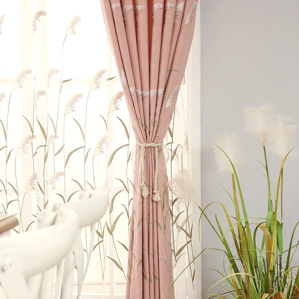 

poly cotton European and American style floral embroidered high shading curtains for living rooms bed rooms window treatments