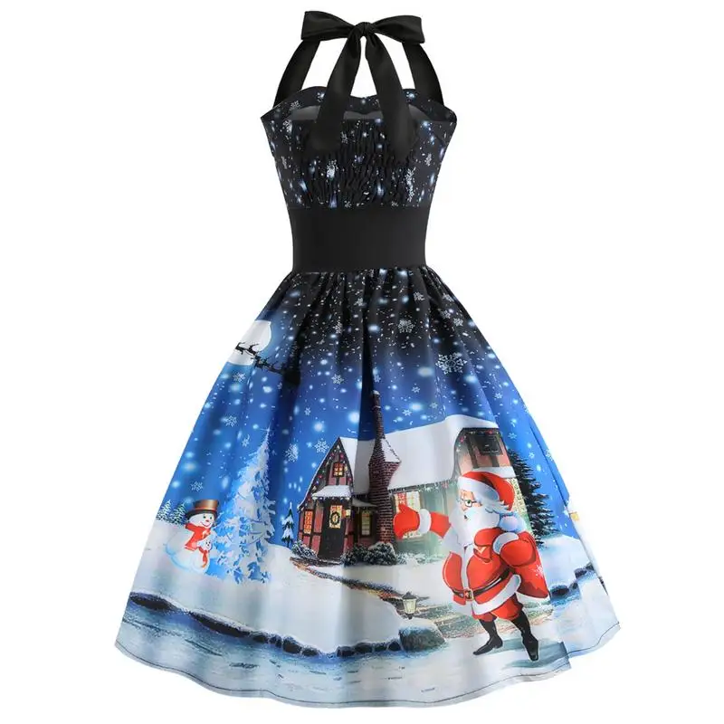 Vintage Dress Christmas Party Retro Swing Halter 50s 60s Sleeveless Gown Robe Pin Up Rockabilly Dresses | Женская одежда