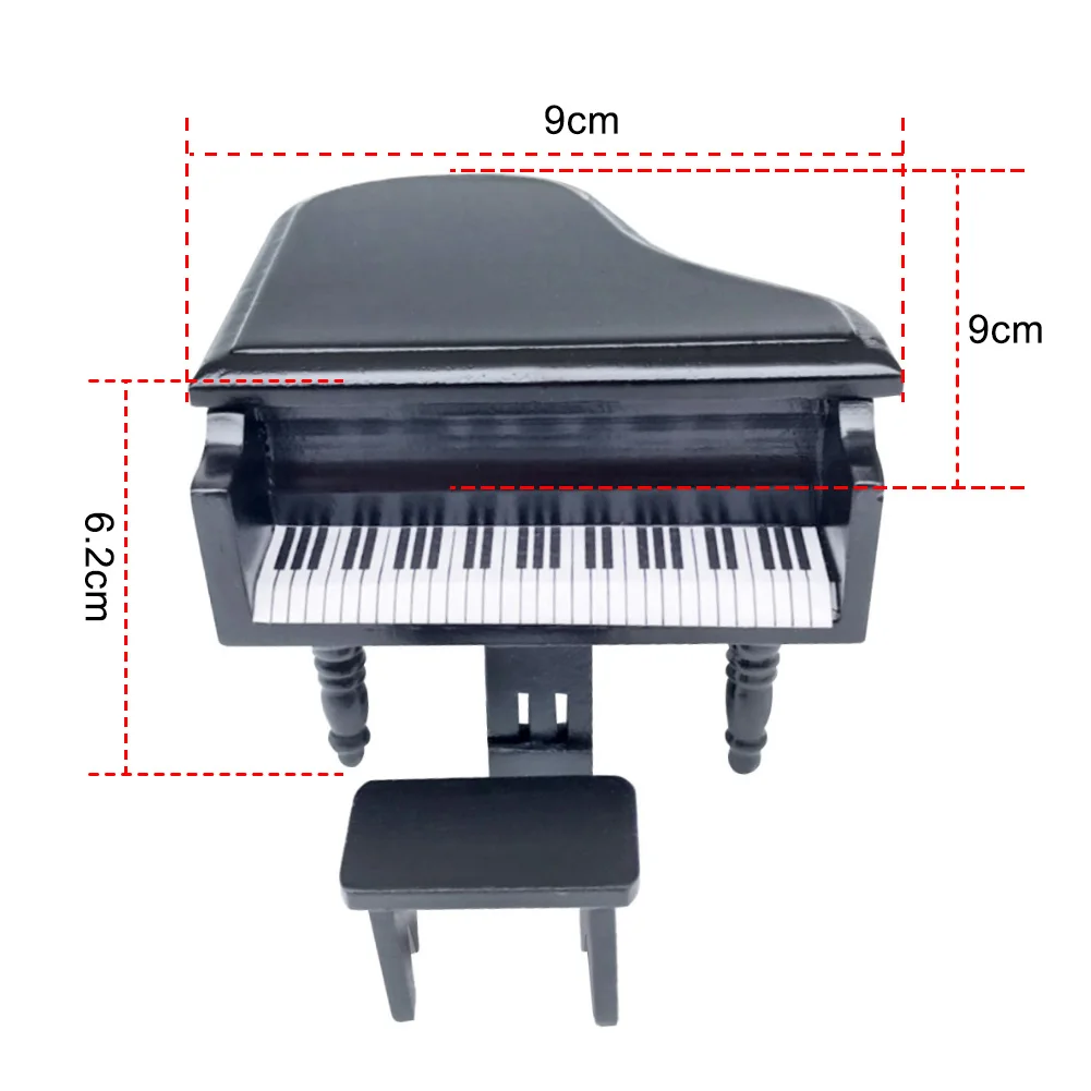 

1/12 Dollhouse Miniature Wooden Grand Piano Mould with Stool Doll Room baby doll house Decor Music Instrument toys for children