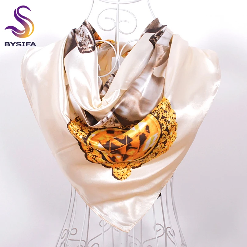 

White Pearl Silk Square Muffler Scarves Printed 90*90cm New Accessories Pearl Pattern Scarfs Wraps Blue And Beige White