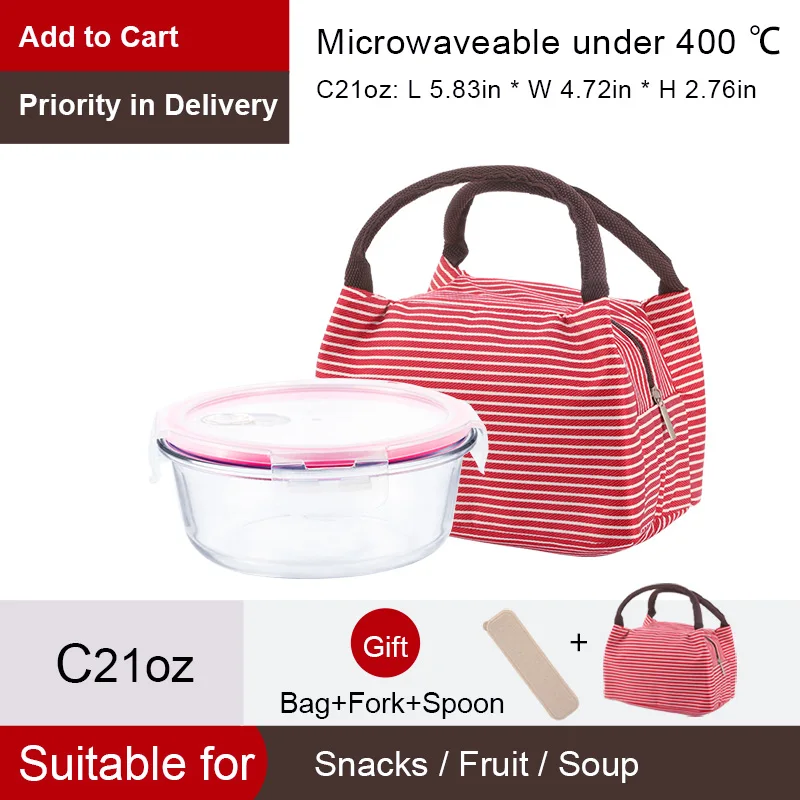 R21oz-Red Bag OTOR стеклянный контейнер для еды, Ланч-бокс 3 с отделениями бенто, коробки для микроволновой посуды, контейнер для хранения еды, стеклянный Crisper - Цвет: R21oz-Red Bag
