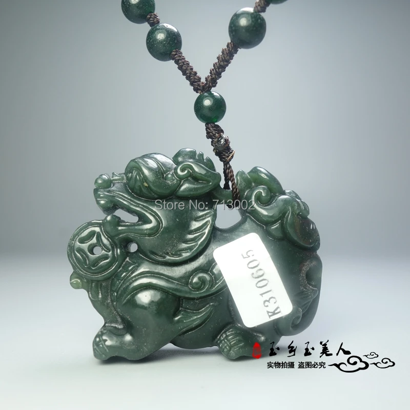 

Nature gray jade Amulet both sides Carven 3D*unicorn Pendant Necklace talisman