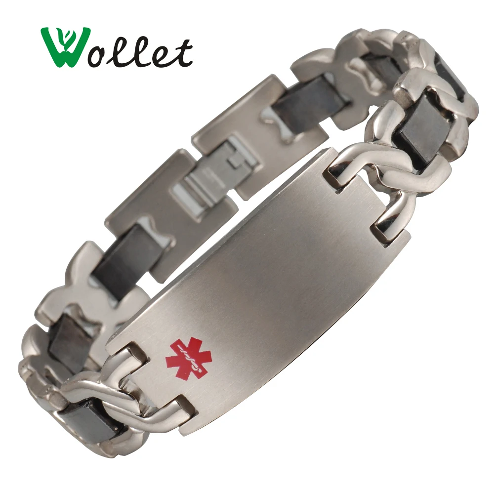 Wollet Jewelry Medical Alert ID Bracelet Bangle for Men Magnetic Stainless Steel Ceramics Chain Link Black | Украшения и