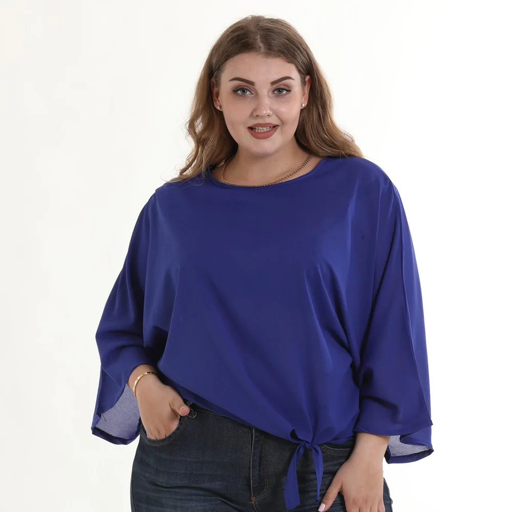 Большие размеры L-5XL шифоновые футболки с круглым вырезом летние женские