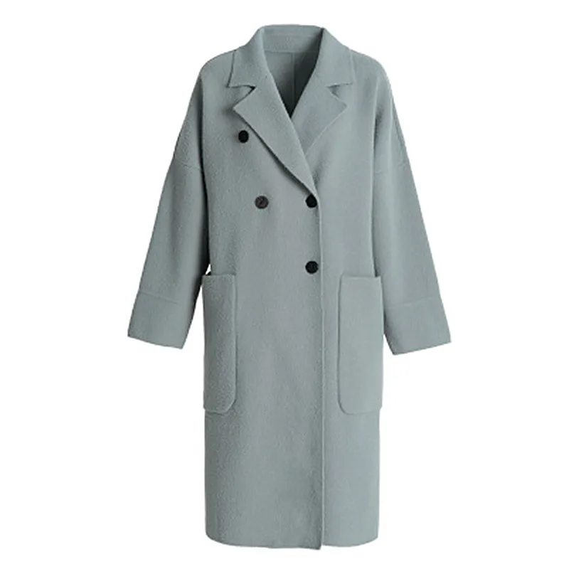 

Lmitation Double-sided Female Autumn And Winter New Solid Color Woolen Coat Long Section Korean Version of The One-shoulder Coat