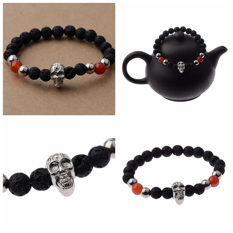 DANJIE 2018 HOT natural stone SKULL men bracelets Bead energy volcanic women bracelet metal alloy | Украшения и аксессуары