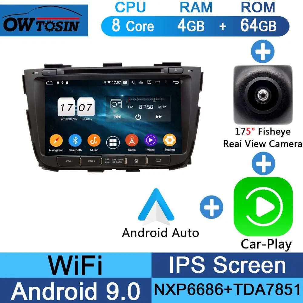 Fisheye Carplay n A " ips Восьмиядерный 4 Гб ОЗУ+ 64 Гб ПЗУ Android 9,0 Автомобильный DVD Радио gps Navi для Kia Sorento 2012 2013 DSP CarPlay Parrot BT - Цвет: Fisheye Carplay n A