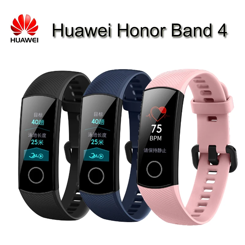 Умный Браслет huawei Honor Band 4 Amoled, цветной сенсорный экран 0,95 дюйма, для плавания, для обнаружения пульса и сна