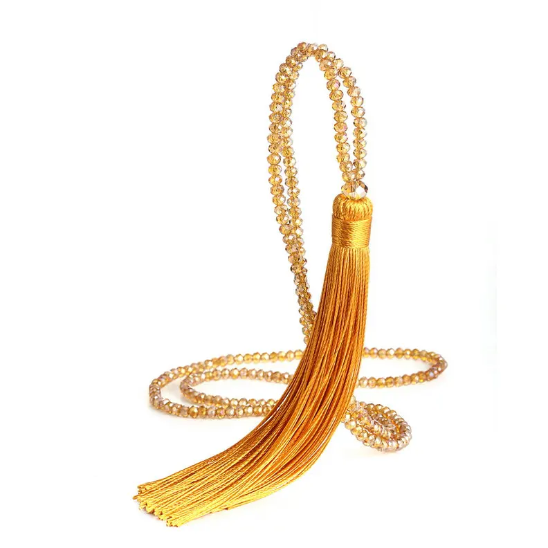 New Color Модное Длинное Ожерелье с шелковой кисточкой, женские стеклянные бусины из хрусталя, подвески, ожерелье с кольцом, винтажное богемное ювелирное изделие - Окраска металла: New Color