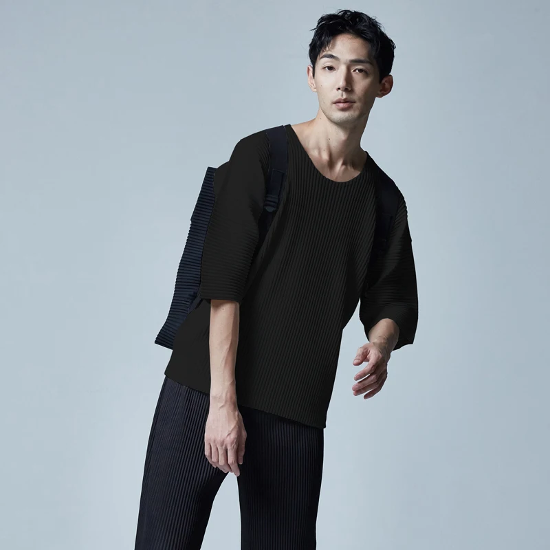Miyake одежда джемпер летняя модная трендовая японская плиссированная футболка с круглым вырезом и короткими рукавами с коротким рукавом