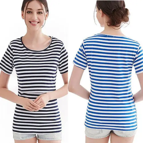 Summer 100%Cotton Nursing Clothes Striped T-shirt Simple Breastfeeding Breathable Maternity Tops | Женская одежда
