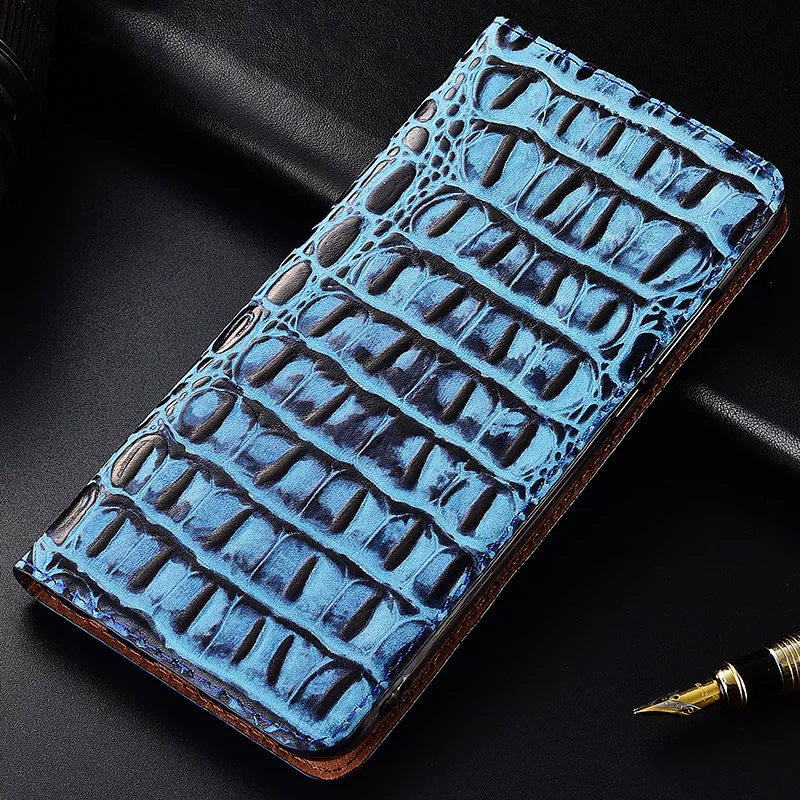 Чехол из натуральной крокодиловой кожи для samsung Galaxy S8, S9, S10 Plus, S10e Lite, чехол с подставкой, откидной Магнитный чехол для мобильного телефона, сумка SN01 - Цвет: Синий