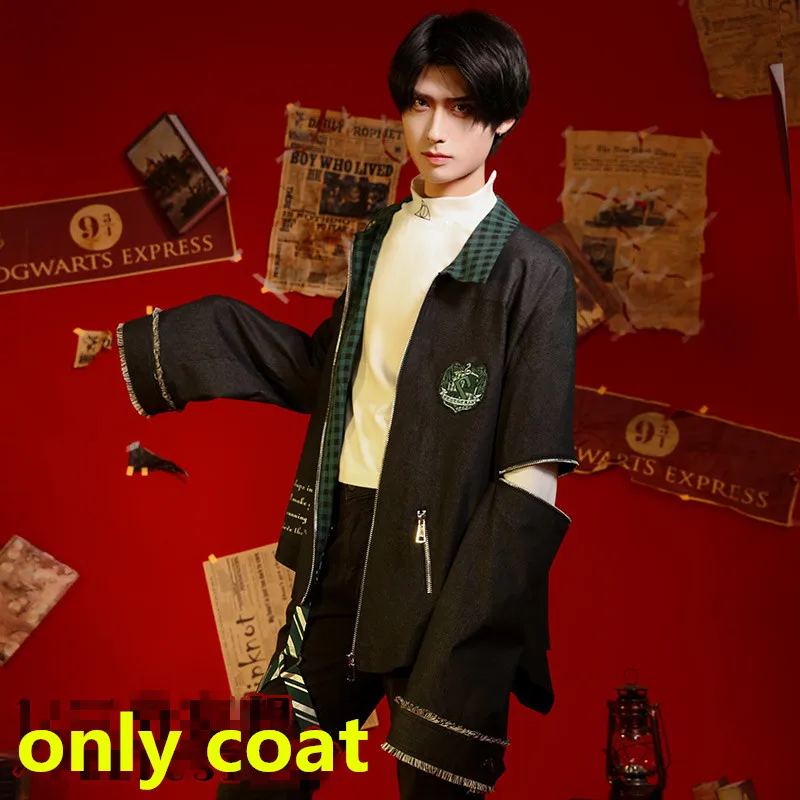only coat Летние маскарадные костюмы для колледжа «Слизерин», Драко Малфой, куртки, пальто, юбки, рубашки для женщин, девочек и мальчиков, вечерние магические школьные костюмы - Цвет: only coat