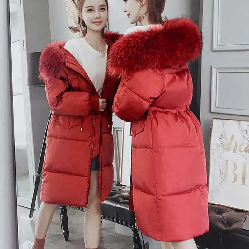 2018 women winter hooded warm coat plus size candy Down cotton padded basic Parka female medium-long jaqueta feminina thickening