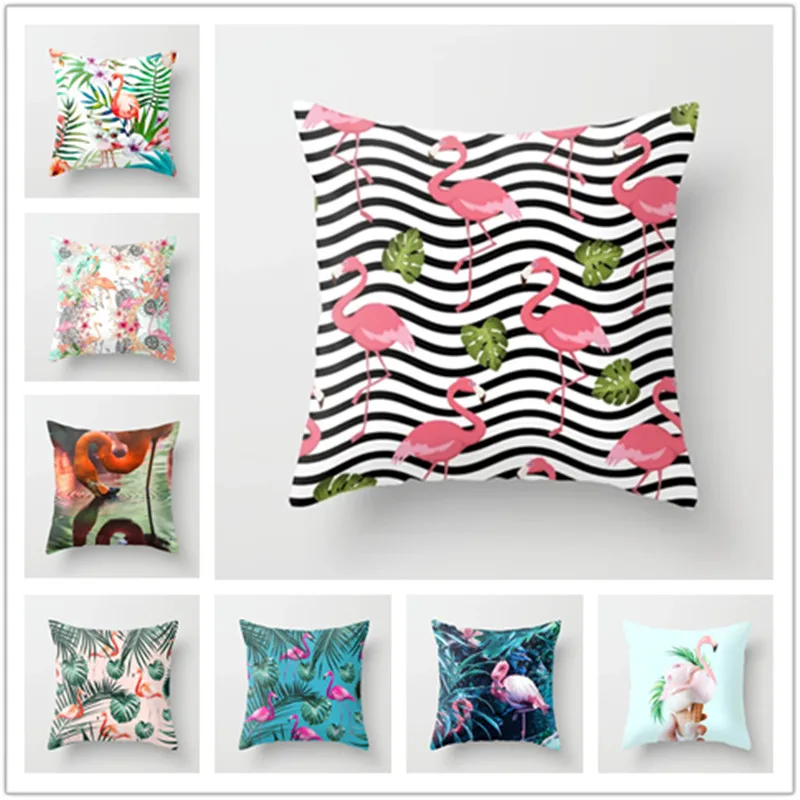Мультяшный чехол для диванных подушек с фламинго мягкая квадратная наволочка