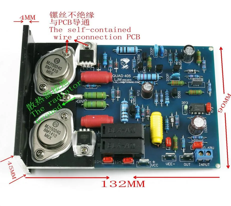 1 пара QUAD405 клон усилитель с MJ15024+ угол Алюминий(2 канала) комплект DIY собранная доска