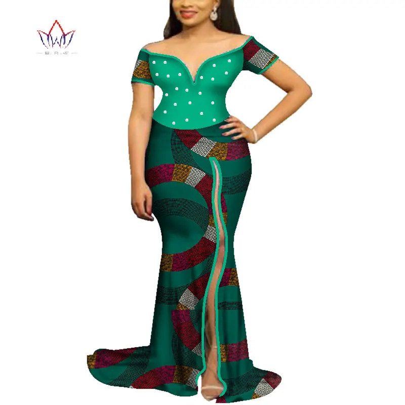 Африканские платья для женщин Bazin Riche Лоскутная восковая печать вечерние длинные