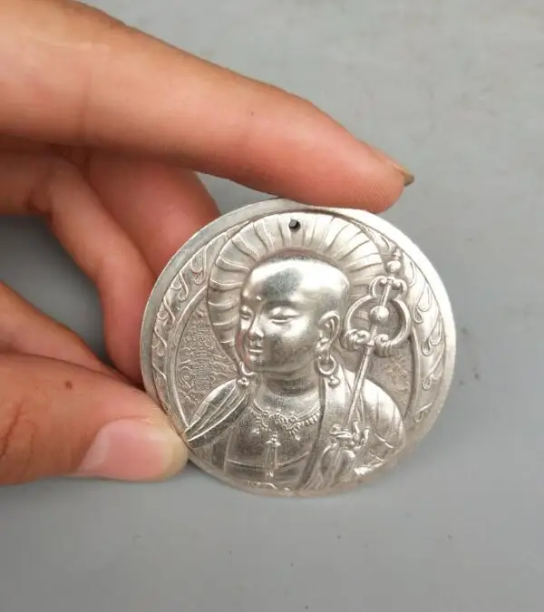 Коллекция тибетский серебряный ручной резной Ksitigarbha Bodhisattva амулет кулон | Дом и