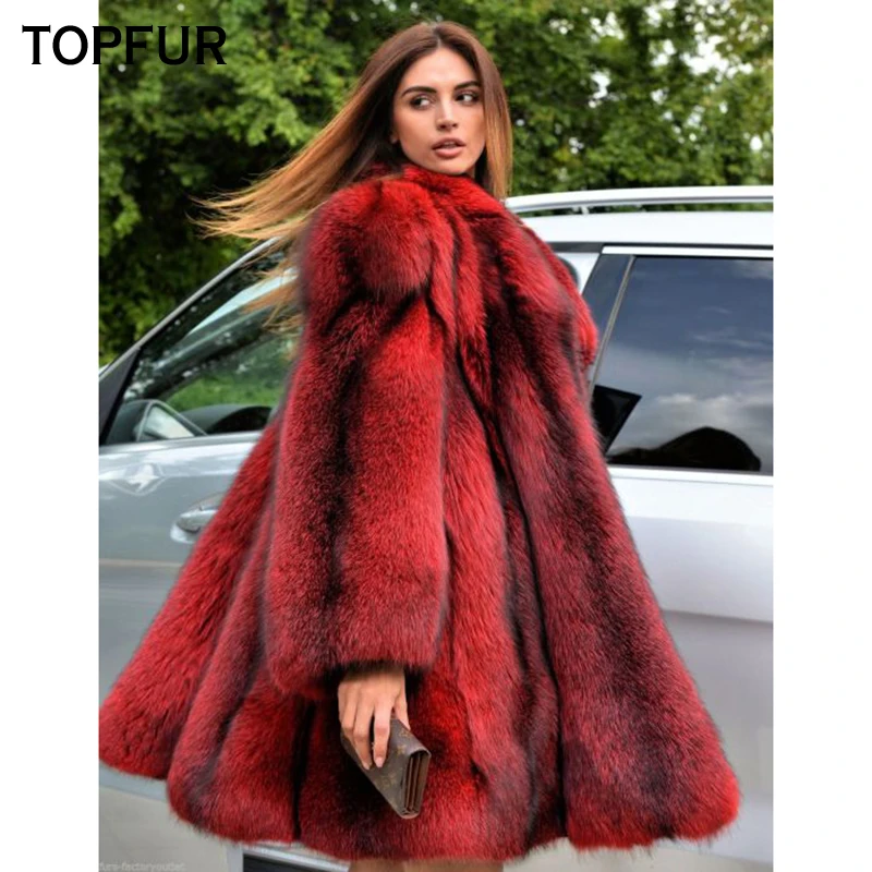 Шуба женская теплая из натурального меха лисы длина 85 см | Женская одежда